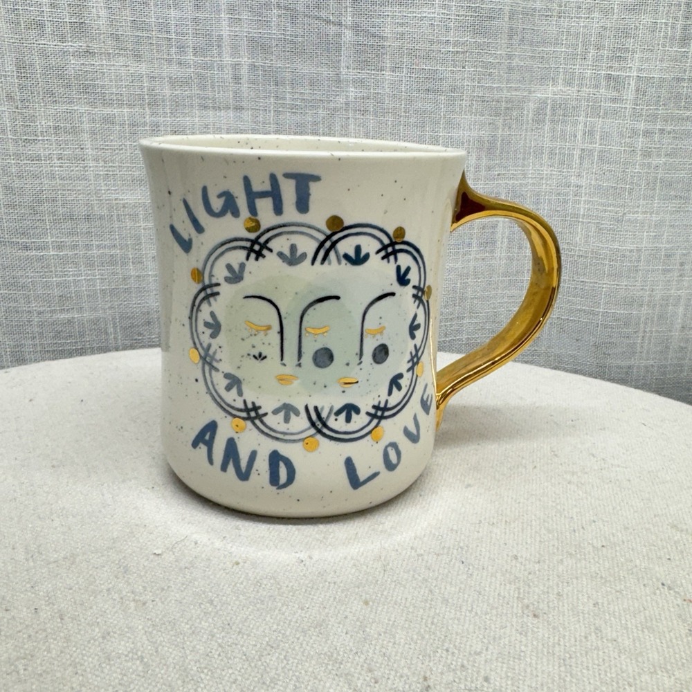 Anthropologie Mug Unisex OS Cream Light and‎ Love Celestial Gold Handle Boho Mug